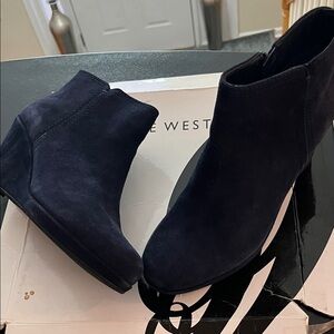 Nine West Navy Suede Wedge Ankle Booties